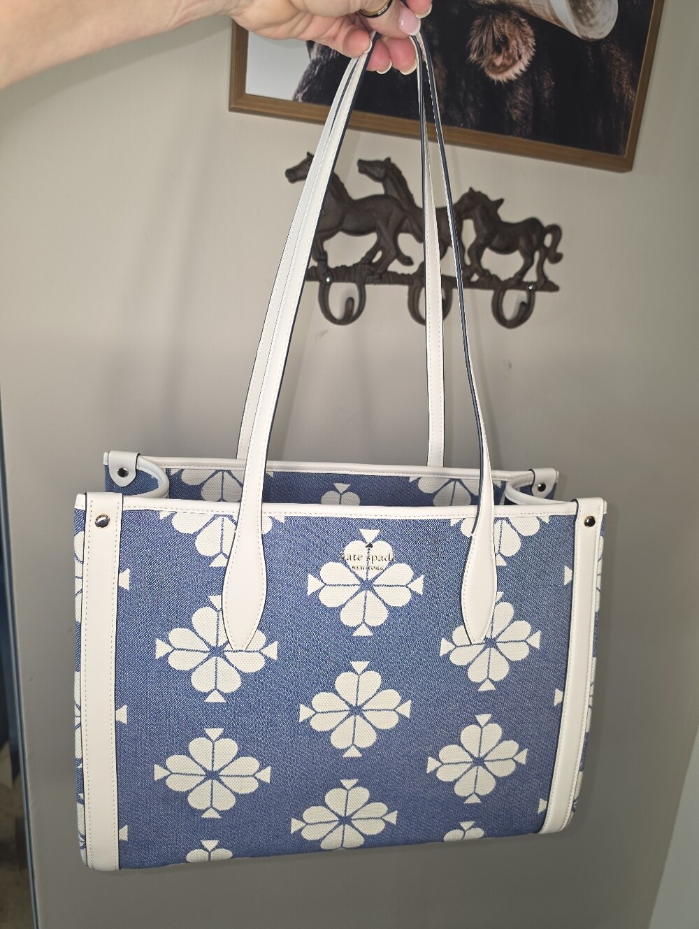 Kate Spade New York Denim Leather Jaquard Floral Print Medium Market Tote KS